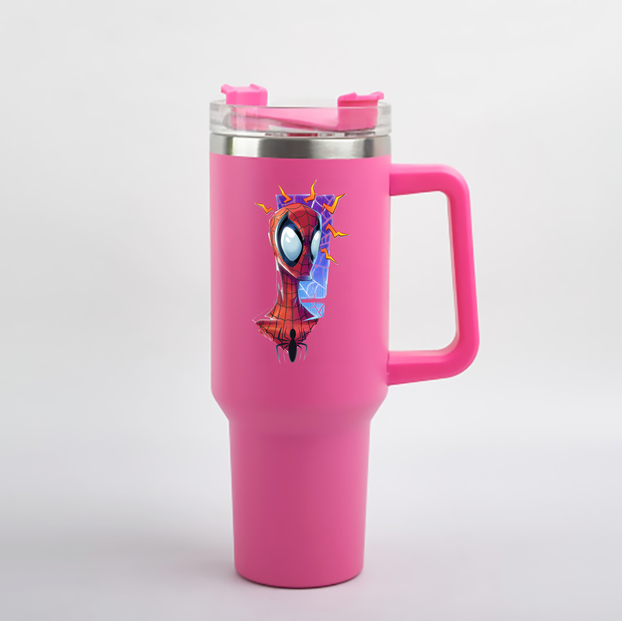 （画像用） Spider Man スパイダーマン 1200mL車用タンブラー - クリスタルステッカー（プラスチックストロー付き）